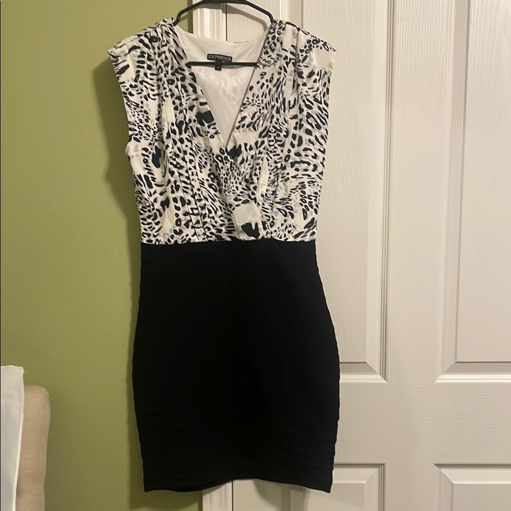 Express Black and White Sleeveless V-Neck Sheath Dress